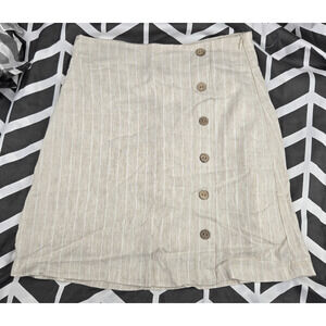 CALI 1850 Beige Striped Linen-Blend A-Line Skirt Womens XS Lined Side Zip
